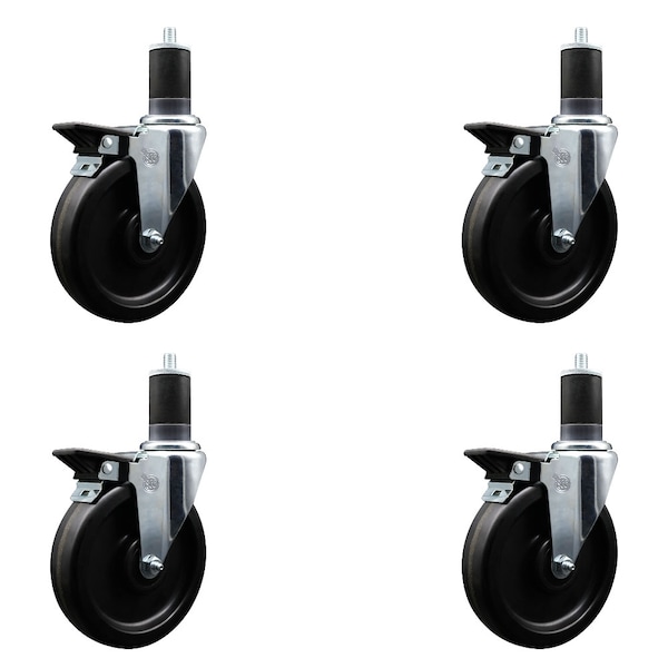 Service Caster 6'' Phenolic Swivel 1-5/8'' Expanding Stem Caster Set with Brake, 4PK SCC-EX20S615-PHS-PLB-158-4 - main